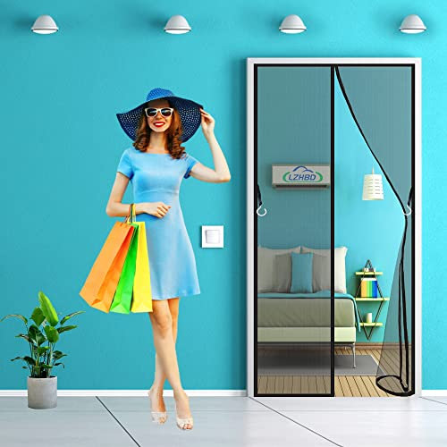 LZHBD Magnet Fliegengitter Tür - 40x150 cm - Anti-Mosquito Insekt - Insektenschutz Balkontür Moskitonetz Tür - Full Frame Klettverschluss für Holz,Eisen - Aluminium Türen - Schwarz