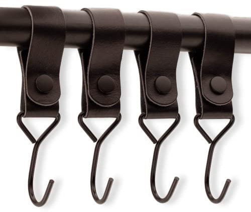 Brute Strength - Multifunktionshaken Mit Lederschlaufe - Schwarz - 4X - Kleiderhaken Garderobenhaken Campinghaken Leder