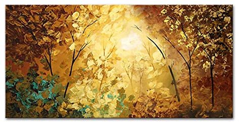 Mintura Kunstwerk, handgemalt, die Holzszene, Wandkunst, Bild, Wohnzimmer, Heimdekoration, Ölgemälde auf Leinwand, 120 x 240 cm, ungerahmt