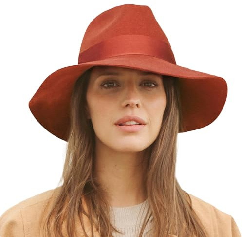 House of Ord Cape Town Heather Winter Fedora Damen Filzhut Wollhut mit Krempe UV Schutz - in Größen M/57cm & L/59cm - Größe: L/XL: 59 cm Farbe: Rot