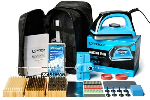 XCMAN Complete Ski Snowboard Tuning Waxing Combo Kit with Waxing Iron,Ski Wax,Side Base Edge Tuner,Ptex Base Repair,Gummy Stone,Diamond Stones for Ski Snowboard EdgeTuning