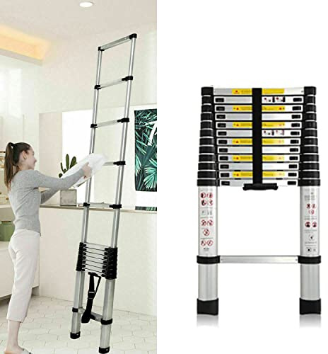 Teleskopleiter 4,4m Aluminium Ausziehleiter Anlegeleiter Tragbare, Rutschfester Loftleiter Stehleiter, 150 kg Tragkraft, EN131