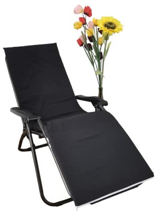 Cojín Tumbona 180x55x3cm Reclinable Colores lisos. Colchoneta Tumbona Exterior con Relleno de Espuma. Con tira de sujeción. Se puede doblar fácilmente para una mejor transportación. (Negro)