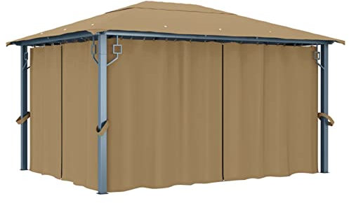 Pavillon mit Vorhang, LAPOOH Grillpavillon Winterfest, überdachung Terrasse, Terrassenpavillon, 400x300 cm Taupe Aluminium
