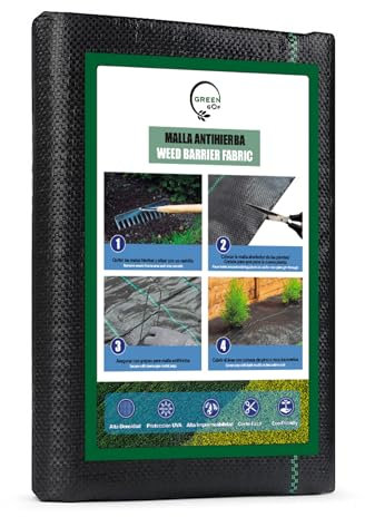 GREEN GOF Malla Antihierbas Premium 2x10m, 130g/m² - Ultra Resistente. Varios Tamaños. Alta Estabilización UV, Permeable y Transpirable - contra Las Malas Hierbas. Geotextil para Jardín y Terraza.