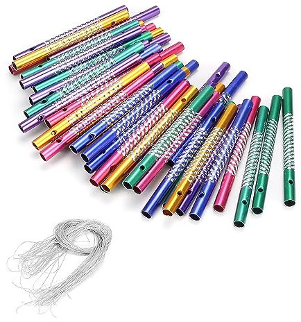 Scacciapensieri da Esterno, DIYCUT 50 Pezzi Colore Campanelli Eolici in Metallo, Set di Campanelli Eolici con 20 Fili D'argento, Campanelli Eolici fai da te per Decorazioni Delle Feste