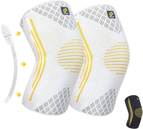 Bracoo Kniebandage Männer Damen, Fitness Bandage Knie, Sport Kniebandage Arthrose, Gym Knee Support, Laufen Kniestütze mit Seitenstabilisatoren für Knieschmerzen, Knee Brace 2 Stück, KE92, Grau, L