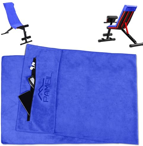 Pameil Fitness Handtuch | 120x50cm Sporthandtuch Fitnessstudio | Saugstark und Weich Gym Handtuch mit Reißverschlusstasche für Training (Blau)