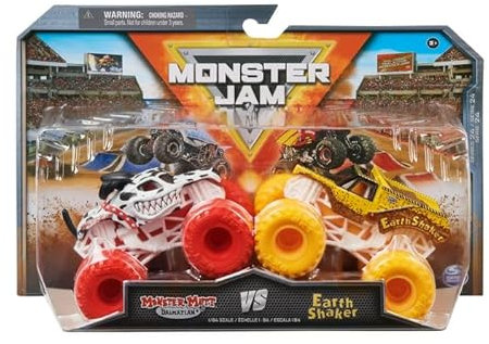 Monster Jam Monster Mutt Dálmata vs Earth Shaker, Serie 24 (paquete doble a escala 1:64)
