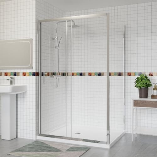 Aquariss 1200x760mm Sliding Shower Enclosure 6mm Easy Clean Glass Bathroom Cubicle Screen Door with Side Panel Chrome