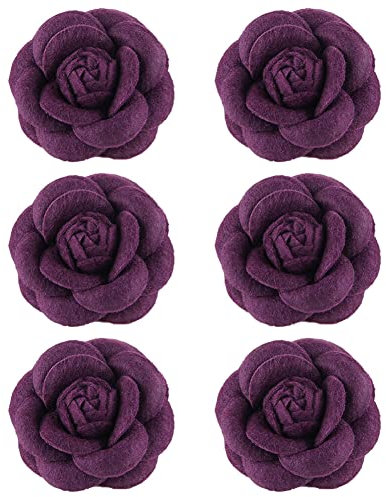 Frauen Blume Brosche, Asudaro 6Pcs Niedlich Stoff Pin Hochzeit Abzeichen Blume Brosche Kamelie Stoff Brosche Anstecknadel Brust Pin für Bluse/Jacke/Mantel/Handtasche/Dankeschön Geschenk Lila