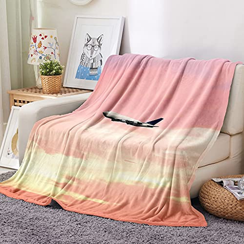 EHOMERY Manta Sofa Grande Algodon Cobija De Verano Manta Suelo Cobija Niña Avión Paisaje Mantas De Siesta Mantas Decorativas Suaves Y Cómodas Rosa 240x180cm