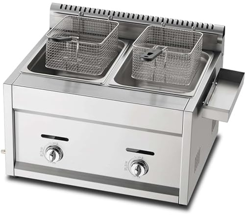 DPDZSW LPG-Gasfritteuse Aus Edelstahl, 10L/20L, Gewerbliche Gasfritteuse Auf Der Arbeitsplatte, Für Pommes Frites, Restaurant, Heimküche,2Tank
