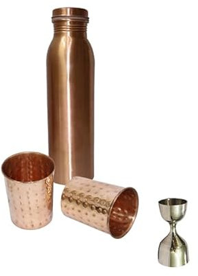 BRACOP® Moscow Mule Mug Copper Mug Set Of 3 Copper Water Bottle Pure Copper Tumbler For Water Ayurveda Copper Goblet Glasses Tableware Beer Glasses Pure Copper Pitcher With Free Shot Measurment Mug