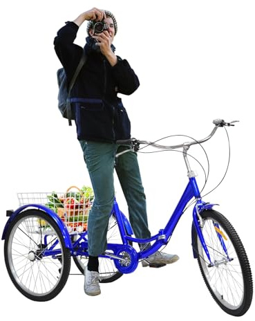vinnyooc 24 Zoll 7 Gang Dreirad Faltbar Dreirad Für Erwachsene 3 Räder Erwachsene Senioren Trike Tricycle Einkauffahrrad Cruise Bikes Licht Fahrrad Mit Einkaufskorb