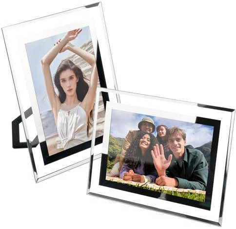 2er-Set Bilderrahmen Glas, Fotorahmen 10x15, Bilderrahmen 10x15 Silber, Glasbilderrahmen, Photo Frame, für Fotos, Babyfotos, Familienfotos und Hochzeitsfotos - Ideal für Tisch- und Heimdekoration