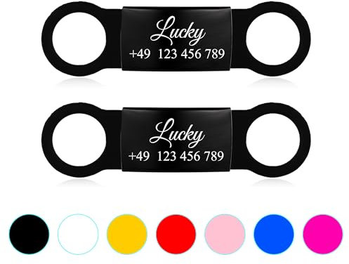 2er Schwarz Silikon Hundemarke mit Gravur Hundemarke Personalisiert Silikon mit Name, Telefonnummer und Adresse Pet Tag ID Anhänger Marke für Hunde und Katzen,L
