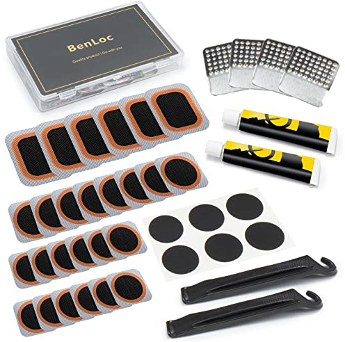 Dexnoca Bike Tire Repair Kit, Bycicle Inner Tube Puncture Patch Kits, Vulcanizing Patches,Glueless Patchs,Lever for Motorcycle BMX Cycling MTB Road Mountain Bicycle (Black-1)