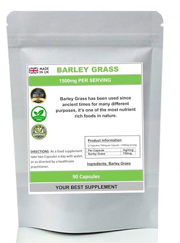 Barley Grass Capsules 750mg- Pure,Antioxidant (High Strength) No fillers (90)