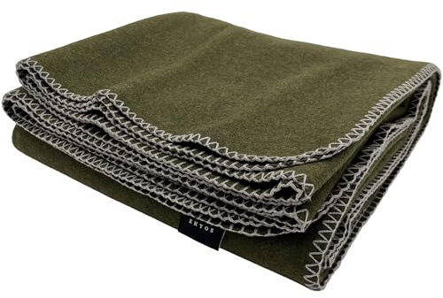 EKTOS Best Camp Couverture 100% Laine Vierge, 228,6 x 274,3 cm, Taille XL, Lavable, Vert Olive, très Grand lit