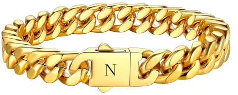 HAYOUWAY Armband Herren mit Buchstaben Edelstahl Panzerkette Gold Armbänder für Herren Personalisierte Geburtstag Jahrestag Vatertag Weihnachtsgeschenke für Männer Papa Freund Sohn Teenager Jungen