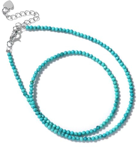 LOCCY Echte Naturstein Halskette für Damen, 2mm Perlenkette Boho Kristall Halskette mit Verschluss für Fraun Mädchen für Muttertag Geburtstag Weihnachten Geschenke, 41+5cm Länge