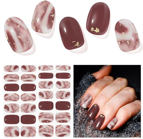 Semi Cured Gel Nail Strips - 28 pcs Gel Nail Stickers-Full Wraps, Long Lasting, UV Lamp Compatible - Salon Quality Nail Art Stickers, Easy to Apply