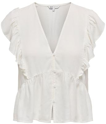 ONLY Camicetta da Donna con Scollo a V, Maniche Corte, abbottonatura, Dettaglio Peplo, Ballerino di Nuvola, S
