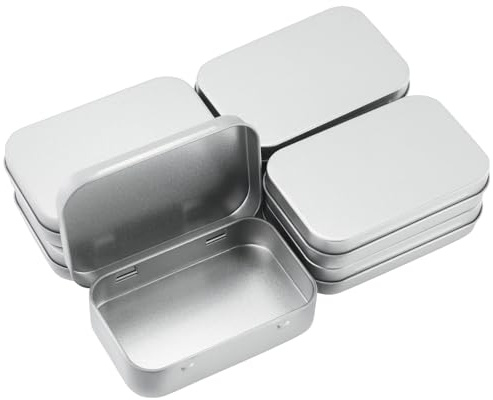 7 st Rostfria Metallbehållare med Lock, 9.5x6x2 cm Rektangulära Godis-/Snacksbehållare, Små Plåtboxar för Kök, Organisering, Sötsaker (Set av 7)