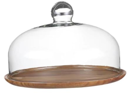 SiaBiced Soporte de Madera para Tartas con cúpula, Bandeja para Servir Tartas y Frutas, Soporte para postres, Tapa de 26 Cm