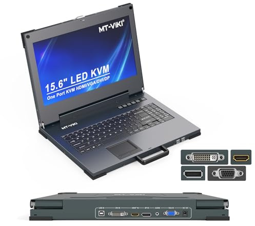 MT-VIKI 4K60Hz 15.6'' 1 Port KVM Konsole Displayport/DVI/VGA/HDMI Ein-Port Tragbare 15.6'' LCD KVM Switch HDMI 2.0 HDCP 2.2 KVM-Konsole für Rack-Server (nicht in den Rack-Schrank eingebaut)