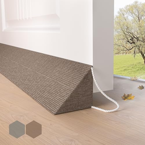 HIZH Upgraded Heavy Duty Draft Excluder for Doors,35.4''Extra Thick Wedge Design Seals Large Gaps up to 3'',Weighted Under Door Stop for Soundproofing,Light Blocking & Energy Saving,Brown