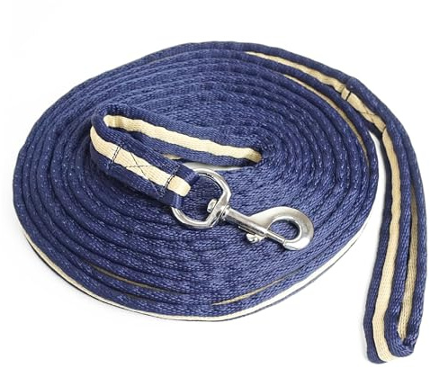 Longierleine für Pferde Longe Pferd ideal für Bodenarbeit, Gymnastizierung, Softlonge Länge 8m (Dunkelblau Creme)