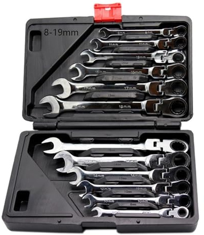 Chiavi Inglesi,Set Chiavi Inglesi Chiave a cricchetto combinata, con testa flessibile, strumento a cricchetto a doppio uso, set combinato a cricchetto. Utensili manuali Uso apto para auto(12P-01)