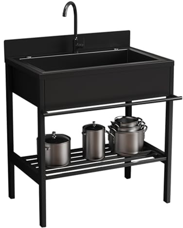 Edelstahl Spültisch,Outdoor Küche Spüle mit Armatur,Freistehende Waschbecken 1 Becken,Gewerbliche Spülbecken,Waschtisch mit Unterschrank,Ablassvorrichtung,für Außen,Innen,Garten,Wäsche,Garage(96x51x94