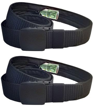 2 Pièces Ceinture de Voyage Porte-Monnaie avec Pochette Secrète, Antivol avec Poche Secret Fermeture à Glissière, Idéal pour Une Meilleure Sécurité en Voyage et Travail - Noir