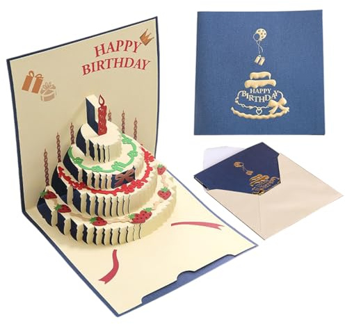 GXGM Biglietti di compleanno con busta, biglietto auguri compleanno, Premium 3D Pop Up, Happy Birthday per donne, uomini, mariti, moglie e bambini（Blu）