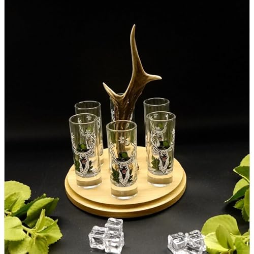GTK - Geweihe & Trophäen KRUMHOLZ Set di 6 bicchieri da liquore con testa di cervo – a scelta puro o misto colorato – idea regalo per feste e amici, cervo cappello, GTK27.30.41+SH