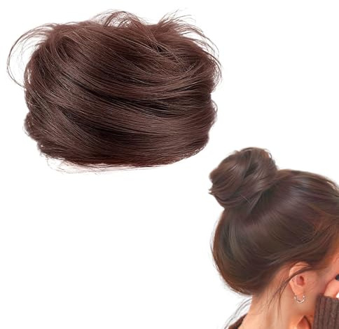 Haarteile für Dünnes Haar, Feine Mädchen Haarteile Echthaar, Haarverlängerung Persönlichkeit Fake Dutt, Fake Messy Bun für Damen Mädchen Pferdeschwanz (Dunkelbraun)