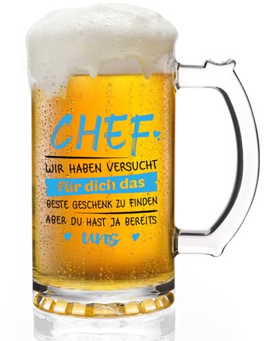 Joymaking Bierglas Chef Geschenke, Bester Chef Geschenk mit Spruch Lustig Weihnachten Geburtstag Bierkrug 0,5L