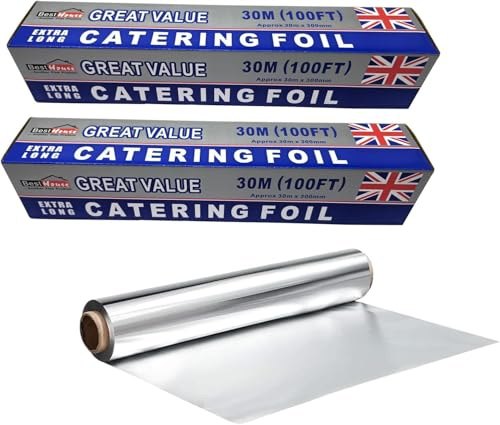 BH | Aluminium Foil Roll 300mm x 30m - 2 Packs | Tin Foil for Kitchen, Catering, Cooking, Baking, Grilling, BBQ, Roasting | for Hot Food Wrapping, Preparing, and Storage - by Best House