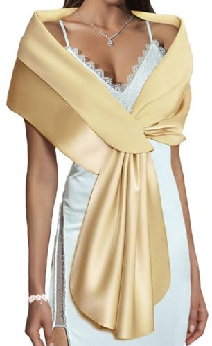 ANMITI Lujoso chal de satén con forro de seda para boda, cómodo, reutilizable, plegable, para ocasiones especiales, elegante envoltura de satén, Dorado Champagne, Talla única