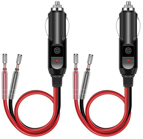 2 Pezzi Adattatori Accendisigari Maschio con Cavo 12V/24V, Presa Accendisigari con Fusibili 15A,Indicatore LED, Connettore Universale per Inverter Auto, Pompa Aria