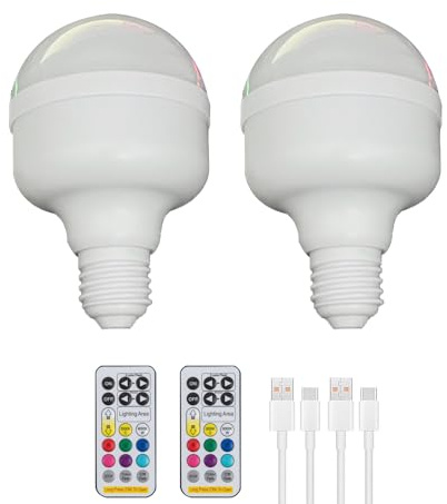 Lampadina a LED ricaricabile con telecomando e timer, 5 W, dimmerabile, alimentata a batteria, E27, 3 temperature di colore, staccabile, per lampade e applique da parete non cablate, confezione da 2