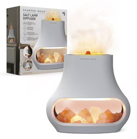 Sharper Image - Salt Range Pakistan & Diffuseur 2 en 1 - Humidificateur - Diffuseur d'huiles essentielles - Purification de l'air - Relaxation - Aromathérapie - Compact - Bien-être