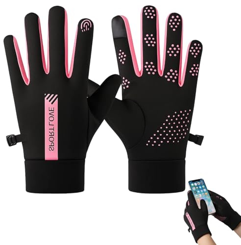 WaaRiuQ Waterproof Gloves Women, Netball Gloves for Women, Touchscreen Running Glove with Enhanced Grip, Cold Weather Mountain Bike Glove in Rose Red
