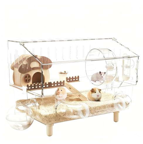 Acryl-Hamsterkäfig – 33 cm großer Mäusekäfig, robuster Tierlebensraum für Chinchillas, transparenter doppelschichtiger Futternapf-Lebensraum | Tragbares, geräumiges Hamsterbecken für Kleintierliebhabe
