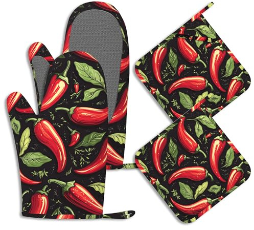 Juego de 4 manoplas mexicanas para horno de chile picante y soportes para ollas, resistentes al calor, de silicona, antideslizantes, para cocinar, hornear, asar a la parrilla