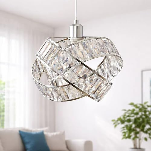 Voltico Crystal Lampshade Polished Chrome Easy Fit 32x22cm (Transparent) | Clear Crystal|Pendant Style|Intertwined Rings Design