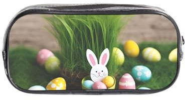 JGHHOUN Oeuf de Pâques lapin herbe bois imprimé transparent papeterie organisateur transparent trousse à crayons fournitures de bureau